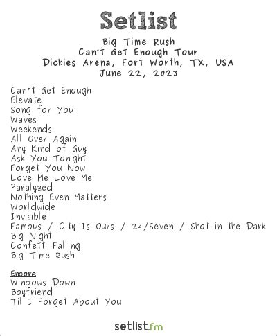 big time rush concert setlist